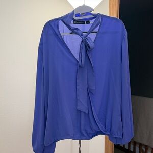 New York & Company Royal Blue Tie-Front Blouse
